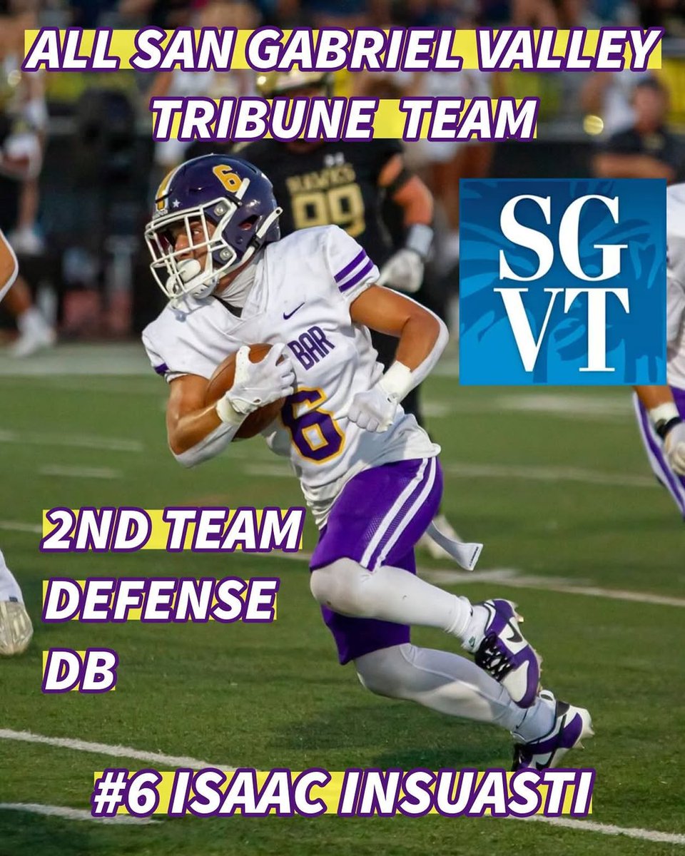 Congratulations to DBHS senior LB #44 Matthew Galvan for being selected 1st Team All San Gabriel Valley Tribune LB. 

Congratulations to senior #6 Issac Insuasti for being selected 2nd Team All San Gabriel Valley Tribune Team Defensive Back. Go Brahmas 🟣🟡🤘🏾