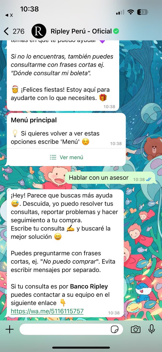 ImClaau's tweet photo. @RipleyenPeru @Giselalujan_a @IndecopiOficial Me encuentro en la misma situación, no tengo información de mi pedido, el Bot no me ayuda en nada, trato de comunicarme con un asesor y no funciona. Requiero asistencia urgente!! https://t.co/KDWMAY0UE7