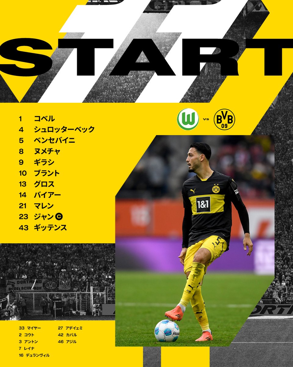 BVBjpn's tweet image. 今年最終戦に臨むメンバーはこちら！⚫️🟡

#WOBBVB