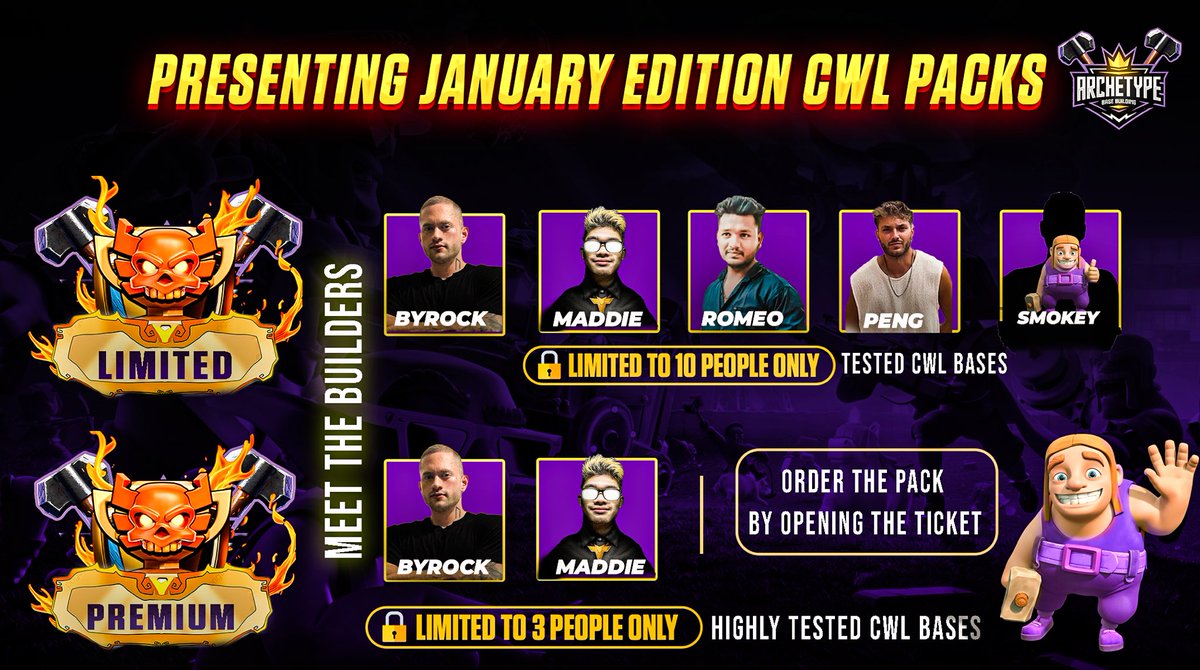 archetype_bb's tweet photo. Hello everyone!👋

We are thrilled to announce January Edition CWL Packs🥳

👉1st. Limited Pack Created by: Our all the builders

🚨Limited to only 10 clients 

👉2nd. Premium Pack Created by: @zbyrock &amp; Maddie

🚨Limited to just 3 clients only 

🔗 https://t.co/fW3SOJ8Ka4 https://t.co/M8Q0IcB8EC