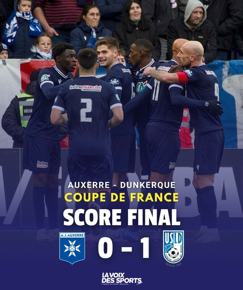 lavoixdessports's tweet image. ⚽ COUPE DE FRANCE : l'USLD première surprise de la journée !

Sur la pelouse d'Auxerre, à l'Abbé-Deschamps, Dunkerque s'est qualifié au terme d'une rencontre pauvre en occasions. Il aura suffi d'une action en deux temps et un Enzo Bardeli à l'affût pour voir l'USLD en 16e 🔵⚪