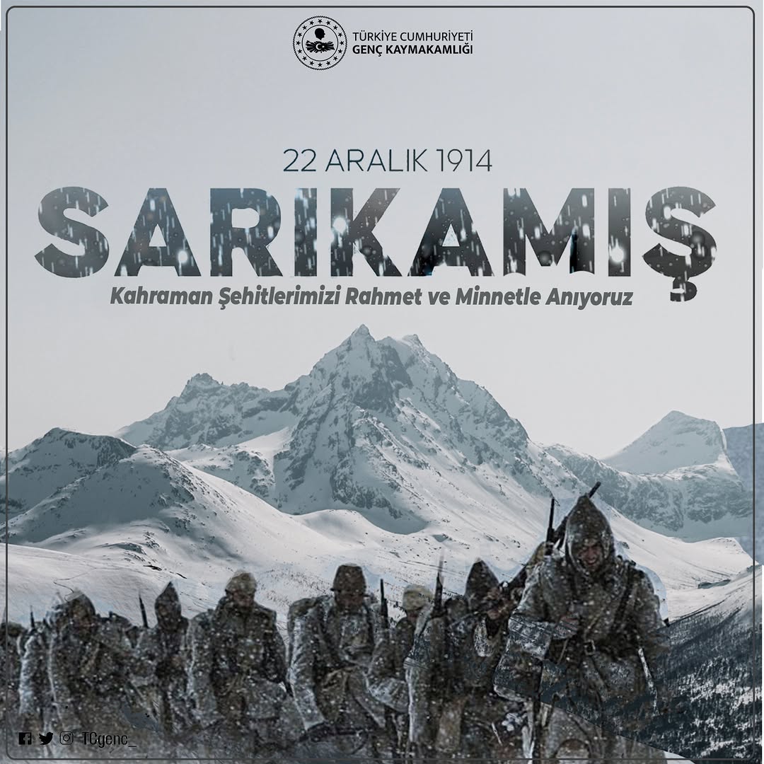 Sarıkamış Harekatı’nın 110. yıl dönümünde vatanları uğruna kahramanca şehadete yürüyen aziz şehitlerimizi rahmet ve minnetle anıyoruz.