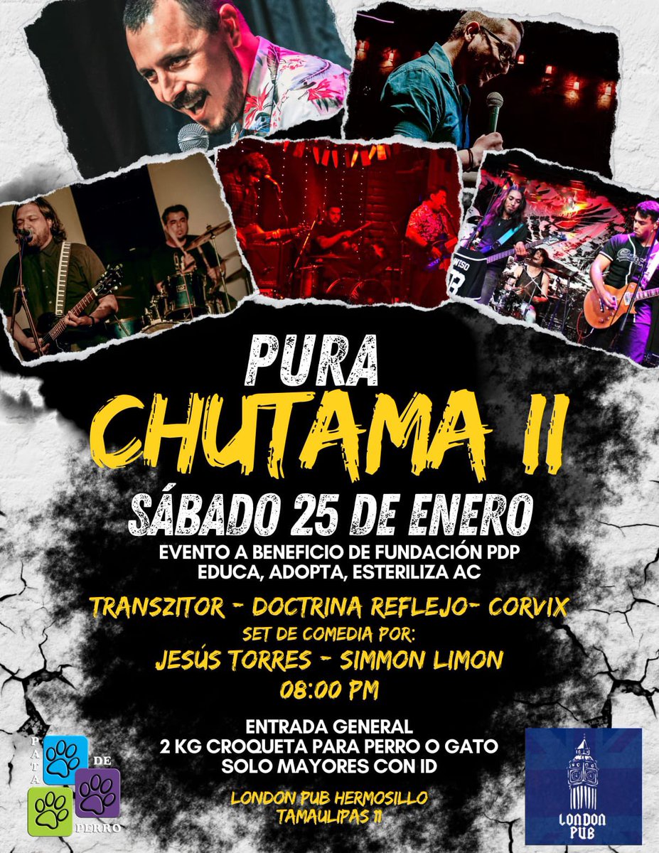 Tenemos una cita el año entrante. La Pura Chutama vuelve con buenos amigos, buena música y risas para beneficio de nuestros amiguitos de cuatro patas. Los esperamos en London Pub para empezar bien el 2025.