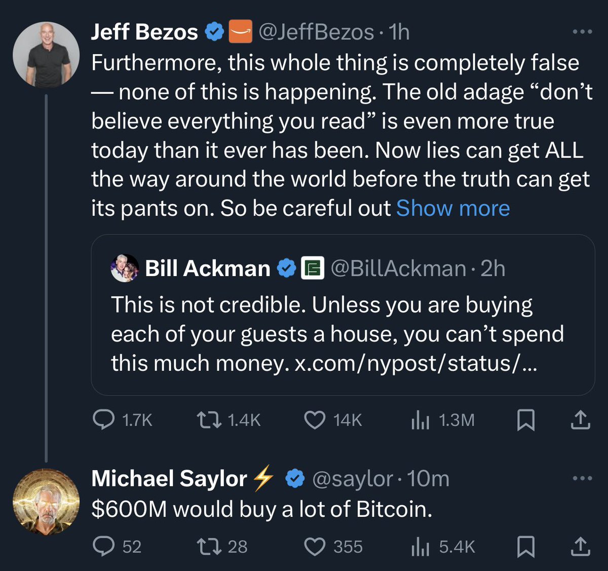 JUST IN: Michael Saylor suggests to Jeff Bezos to buy $600 million worth of  #Bitcoin 👀