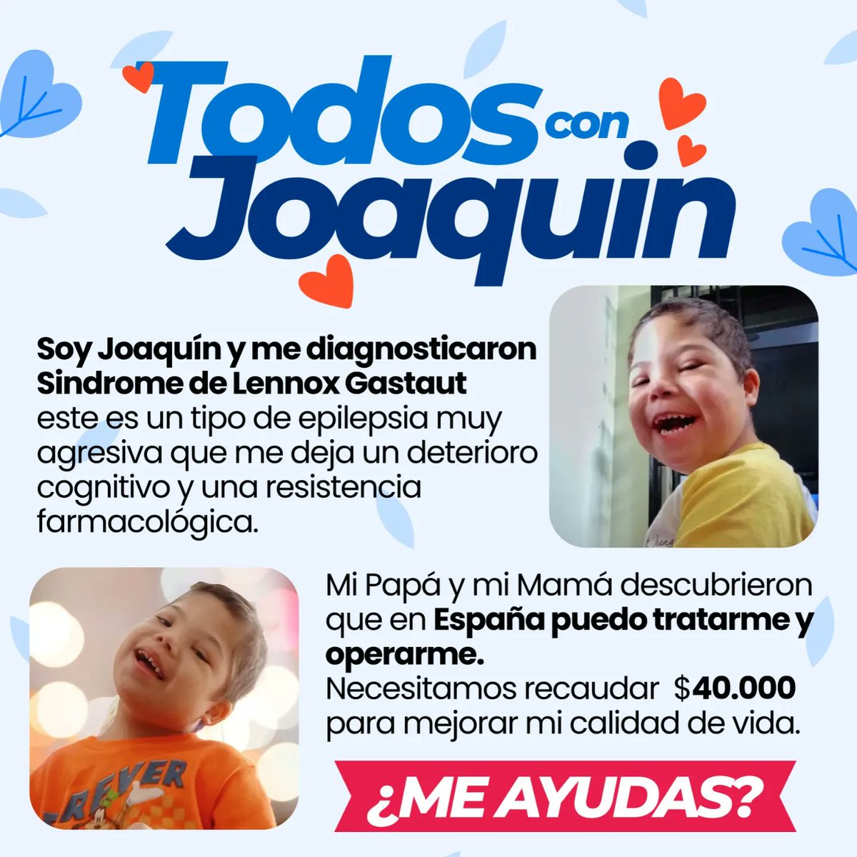 danielf_herrera's tweet photo. Ayúdanos difundiendo esta recaudación por mi hijo Joaquín, necesitamos llevarlo a España de carácter urgente a realizarse una cirugía para mejorar su calidad de vida, pueden donar en este link o las siguientes cuentas. Dios les pague 🙏 #TodosConJoaquin
https://t.co/amcufTACda https://t.co/GzaWF6pzhx