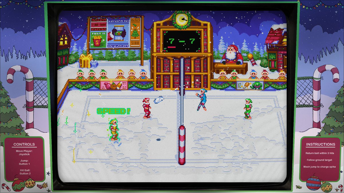 DigitalEclipse's tweet image. Prepare your elf! When Santa's elves meet to compete at #Jollyball, it's snow holds barred in a 2-on-2 sports showdown. Grab 4 controllers for 2v2 matches or battle the CPU on Steam Deck. Just $5! store.steampowered.com/app/2237440