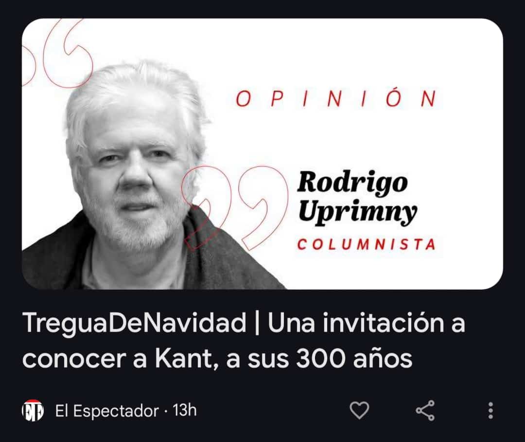 ¿Aún no tienes plan de Navidad? ¡No te preocupes! <a href="/RodrigoUprimny/">Rodrigo Uprimny</a> te invita a leer a Kant. Jajajajaja. Imagino que hay que estar un poco embaretado para dar con un titular tan exquisitooo. 😹😹😹
