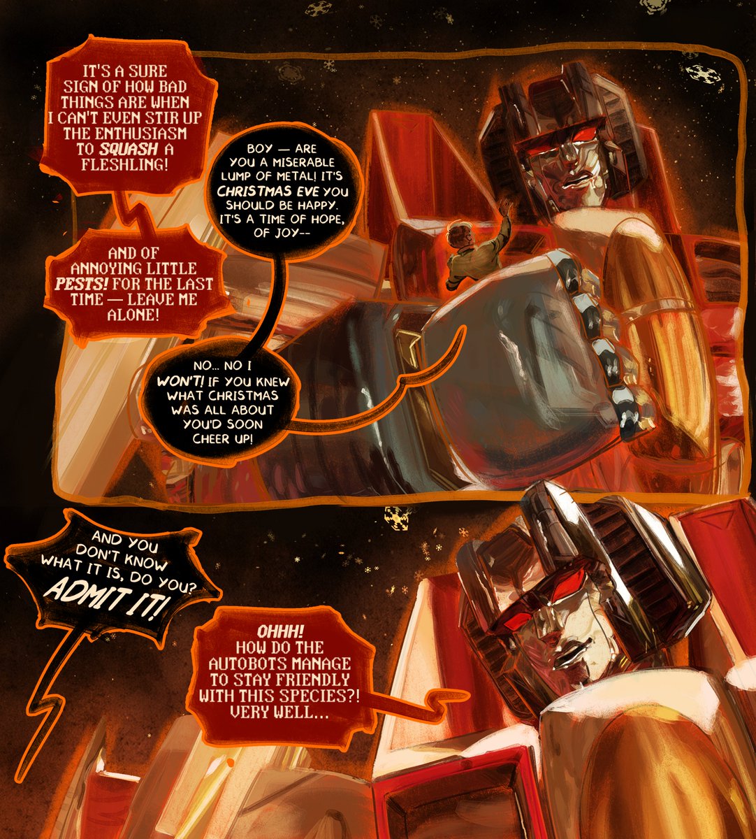 reference to that one comic where a kid tries to teach Starscream "what Christmas is all about(tm)"
#Transformers #starscream