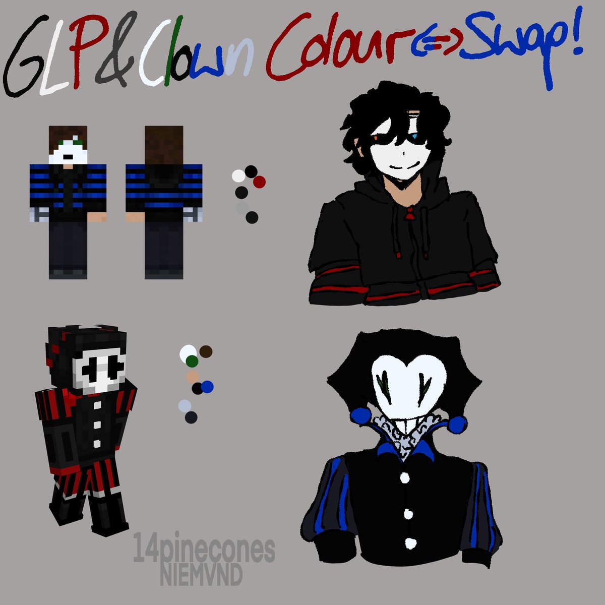 14pinecones's tweet photo. GLP & Clown colour swap :3
#GermanLetsPlay #GLPFanart #ClownPierce #ClownPierceFanart https://t.co/PSn2W13V4o