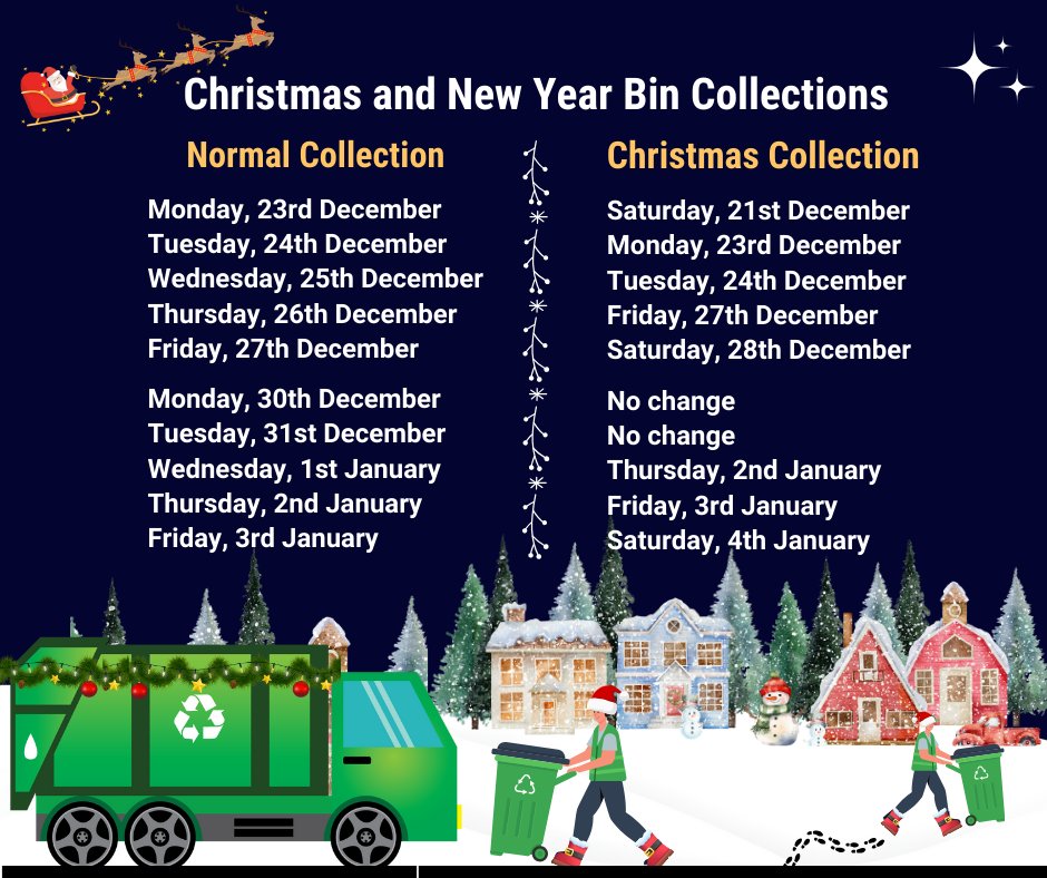 LancasterCC's tweet photo. Don't forget there will be changes to your normal household waste and recycling collection days over the Christmas and New Year period.  Everyone's collections will be affected this year. 
If ever in doubt, you can view your collection calendar at https://t.co/RKLMUWVjd7 https://t.co/EZKUcEurKj
