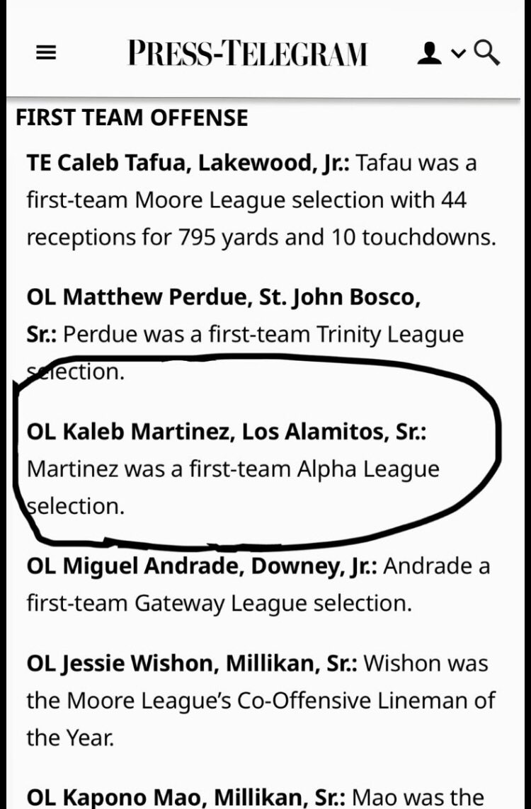 Thank you <a href="/johnwdavis/">John W. Davis</a> <a href="/presstelegram/">LB Press-Telegram</a> for being selected First Team Offense 2024 Dream Team and blessed to be included amongst some great talent in the area.  Grateful! 🙏🏼