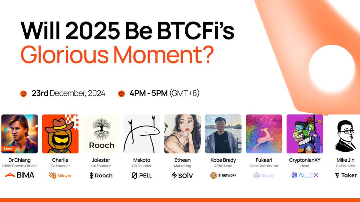 BimaBTC's tweet photo. Will 2025 be BTCFi’s Glorious Moment?"

📅 Date: Tomorrow, December 23, 2024
⏰ Time: 4-5 pm Hong Kong time
📍 Ama  - https://t.co/34HsKVY8CC 

🗓️ Mark your calendars now!

Join us as we explore the future of Bitcoin, BTCFi, and what’s in store for 2025. Bring your questions and insights—this is a conversation you won’t want to miss! 🧡

#Bitcoin #BTCFi #DeFi #CryptoAMA #Mandrian