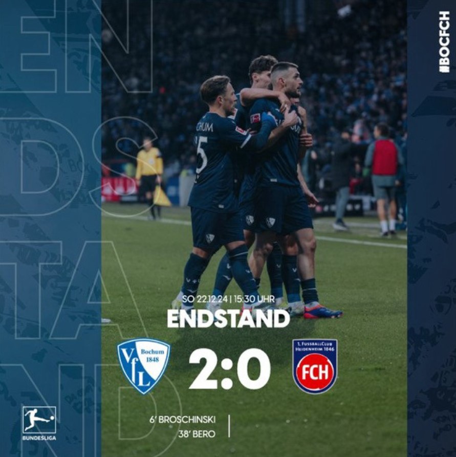 BOCHUM bat HEIDENHEIM 2-0 (Broschinski et Bero) et gagne son 1er match de la saison !
L'espoir renaît au VfL alors que le FCH s'enfonce toujours plus dans la crise
#BOCFCH