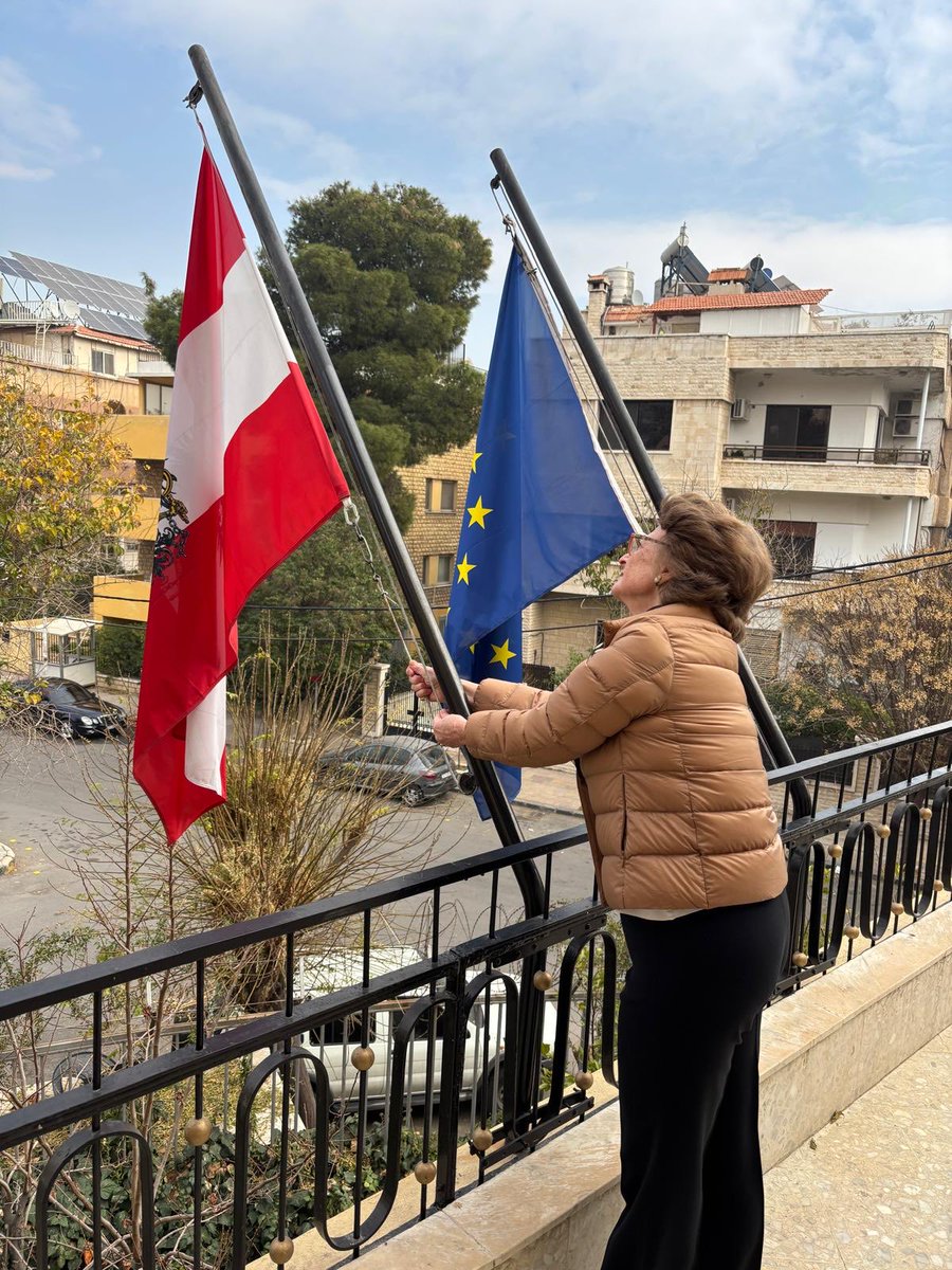 MFA_Austria's tweet photo. Austria has never closed its Embassy in #Syria. Our Ambassador is in #Damascus and met with representatives of the de-facto authorities, urging for a stable &amp; inclusive political order offering perspectives for all Syrians.

We are working on gradually strengthening our Embassy. https://t.co/iGQ7Tn48HE