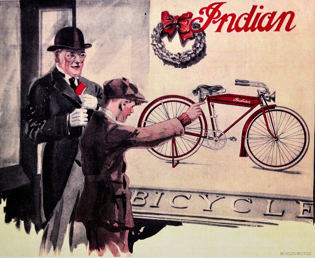 For well over 100 years, bicycles have been the best of Christmas gifts. That still applies today. All kids love bicycles. Most adults do too.

Even ithough they are too large for a box or stocking, a bow on the handlebars will suffice.

(Indian Bicycle advert.)

#BicyclesRecycle