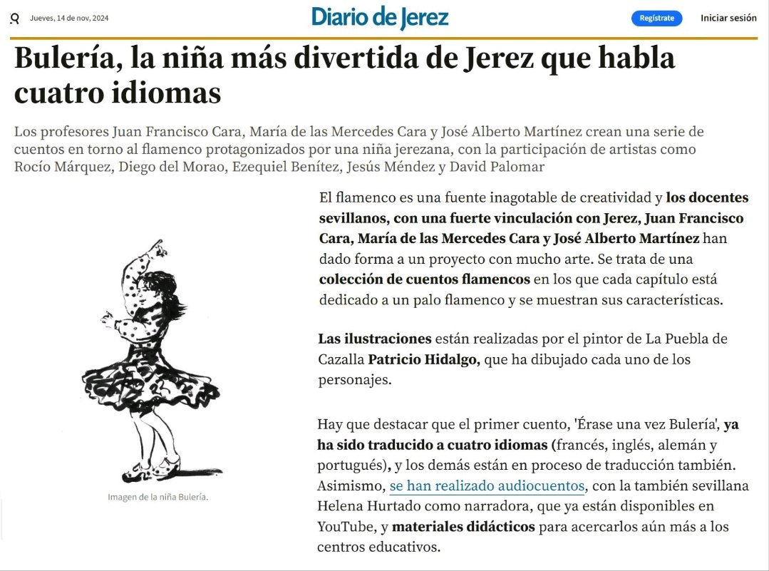 🗞️📕 Artículo en el Diario de Jerez sobre nuestra colección de cuentos "Érase una vez... Bulería" 📘📰

#FlamencoenelAula
#EducacionyFlamenco