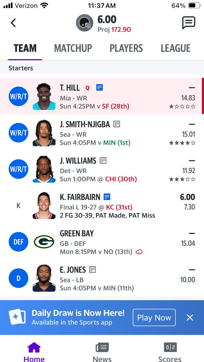 whiz23's tweet photo. @ClubFantasyFFL Jameson Williams in the flex or would you go with Doubs or Mcmillan. Or should I sit London given the uncertainty of penix jr. Here is my roster:#startsitadvice #FANTASYFOOTBALL https://t.co/whCL2dk9pU