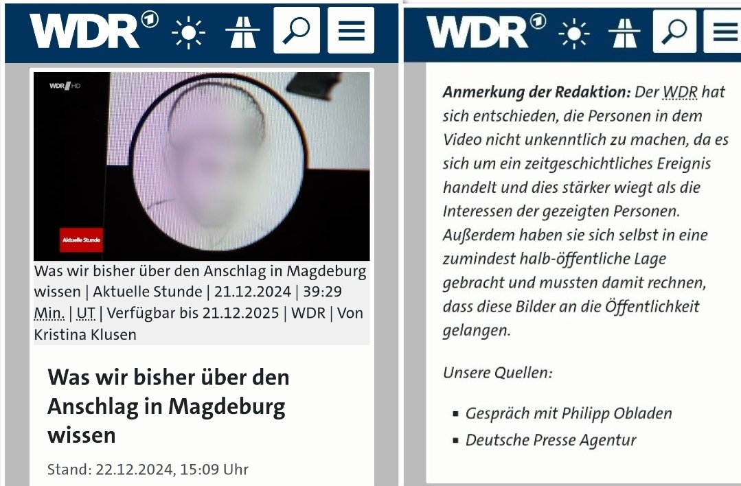 OERRBlog's tweet photo. Der WDR, der das Sylt Video unverpixelt gezeigt hat, verpixelt den #Magdeburg Attentäter. #ReformOerr #OerrBlog https://t.co/oGcxmfTazP