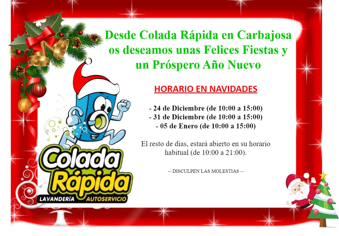 ColadaRapidaC's tweet photo. Colada Rápida Carbajosa, os desea que paséis una Feliz Navidad y un Próspero Año Nuevo 2025. ¡¡Felices Fiestas!! 🎅🎉🍾🎁🎄.
#lavanderiaautoservicio #lavadora #secadora #carbajosadelasagrada https://t.co/mSbnhDe9kl