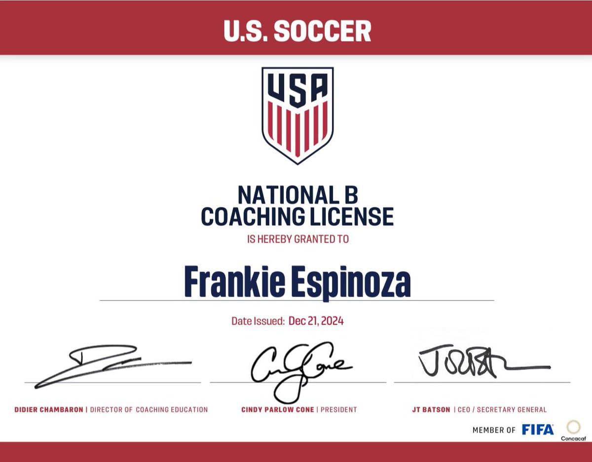Vamos! Very happy to have passed my <a href="/ussoccer_coach/">U.S. Soccer Coaching Education</a> B license! It’s been a journey the last 6 months with the amount of work and time invested. Thank you <a href="/ChallengeSoccer/">Challenge Soccer Club</a> <a href="/RyanPratt19/">Ryan Pratt</a> and <a href="/TBrownSoccer/">Tom Brown</a> for supporting me and mentorship through this process! <a href="/hcu_menssoccer/">HCU Men's Soccer</a> 📚✏️