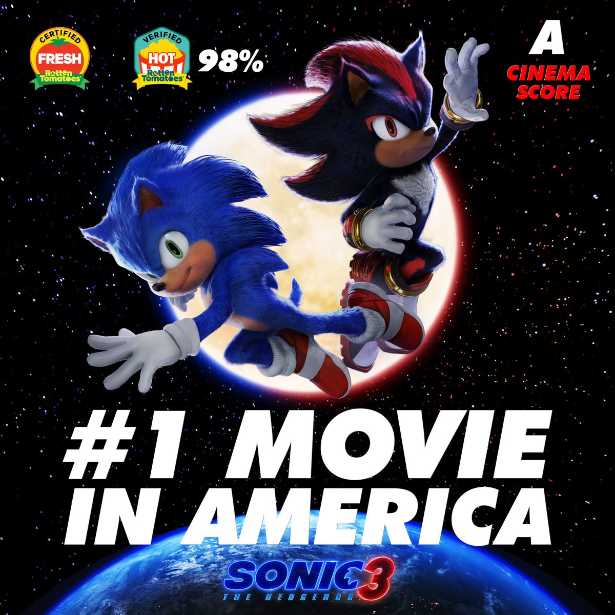#SonicMovie3 is the #1 movie in America! 💙⚡️🖤 NOW PLAYING only in theatres. Get tickets: paramnt.us/Sonic3Tix