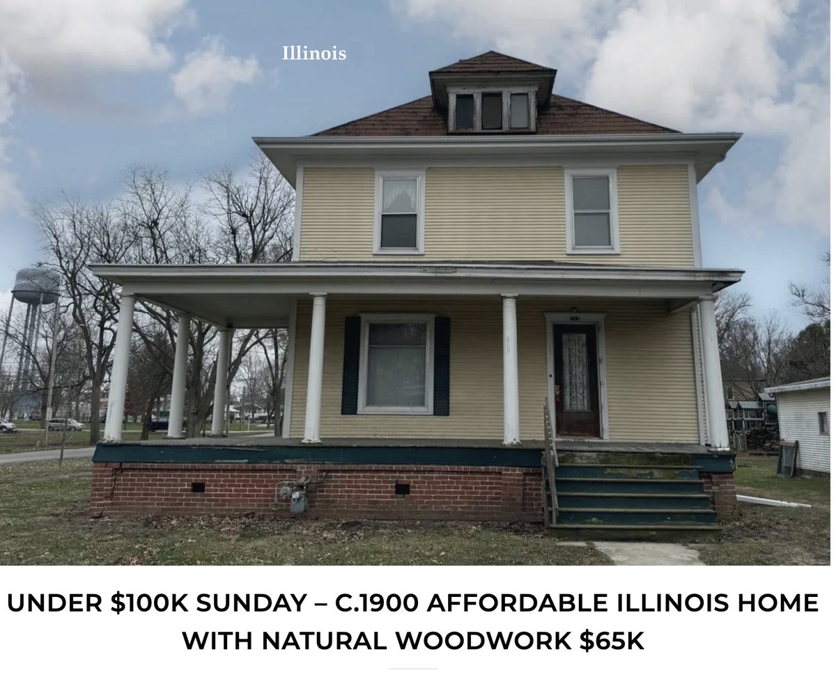 oldhouseunder50's tweet photo. https://t.co/KMlsqhgvbE
$65,000
The 1,560-sf #Illinois #oursquare has a wrap-around porch, wonderful hardwood floors, beautiful unpainted woodwork, window seat, stunning staircase, pantry and pocket doors. https://t.co/NACmjO9vLr