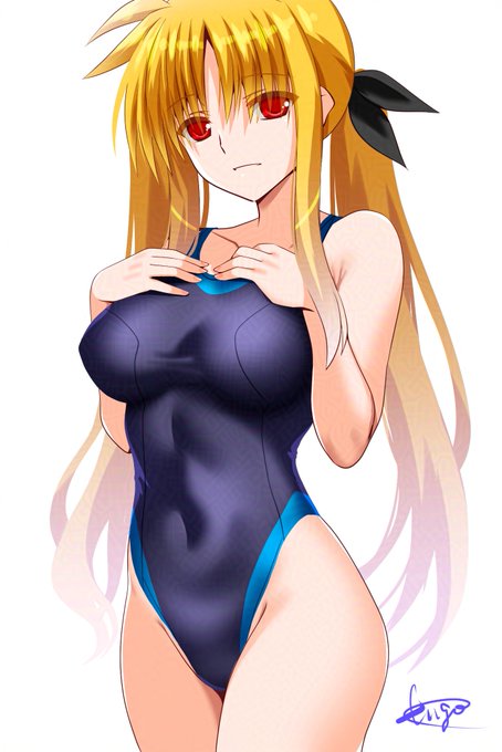 フェイトさんはエッチなので競泳水着に着替えてもらいましたV 