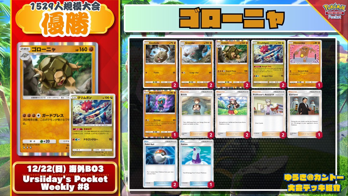 🌏 #ポケポケ 海外大会結果 🌏 1529人規模大会で新脅威『ゴローニャ