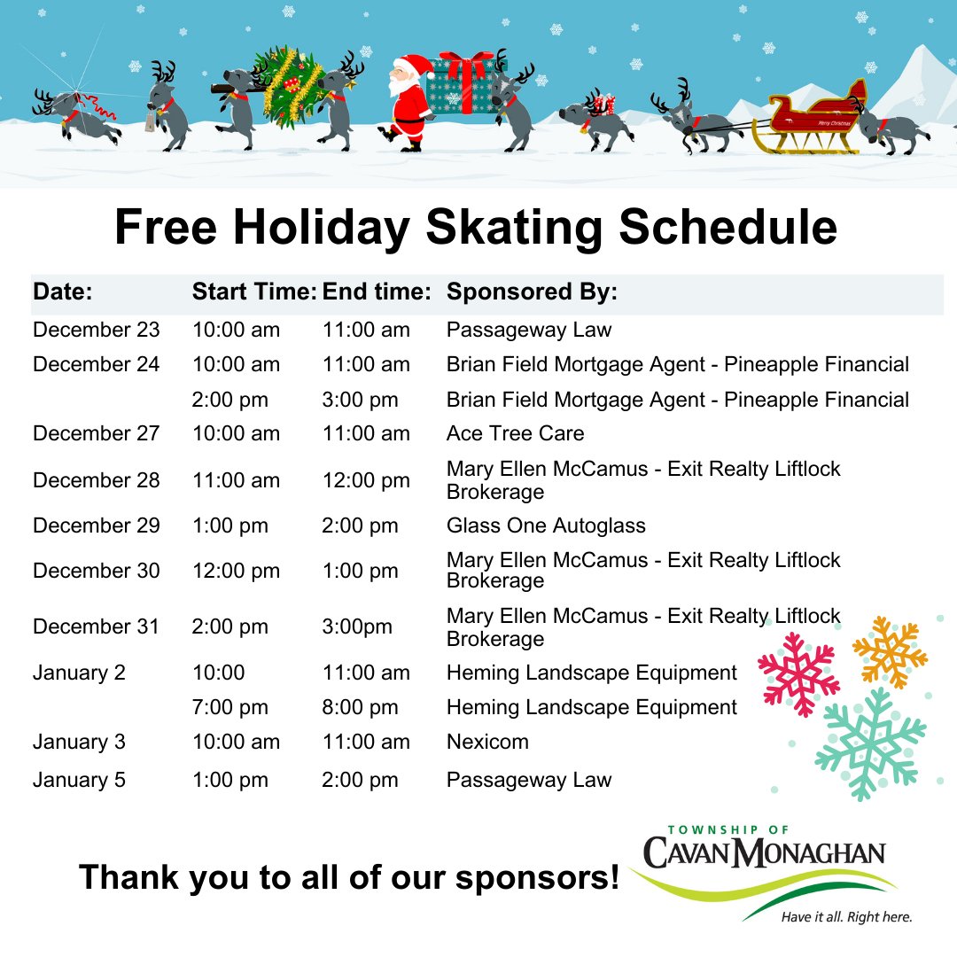 CavanMonaghan's tweet image. Looking for a way to burn some pre-Christmas energy? Take in a Free Public Skating Session Dec.23 10am-11am courtesy of @passagewaylaw!