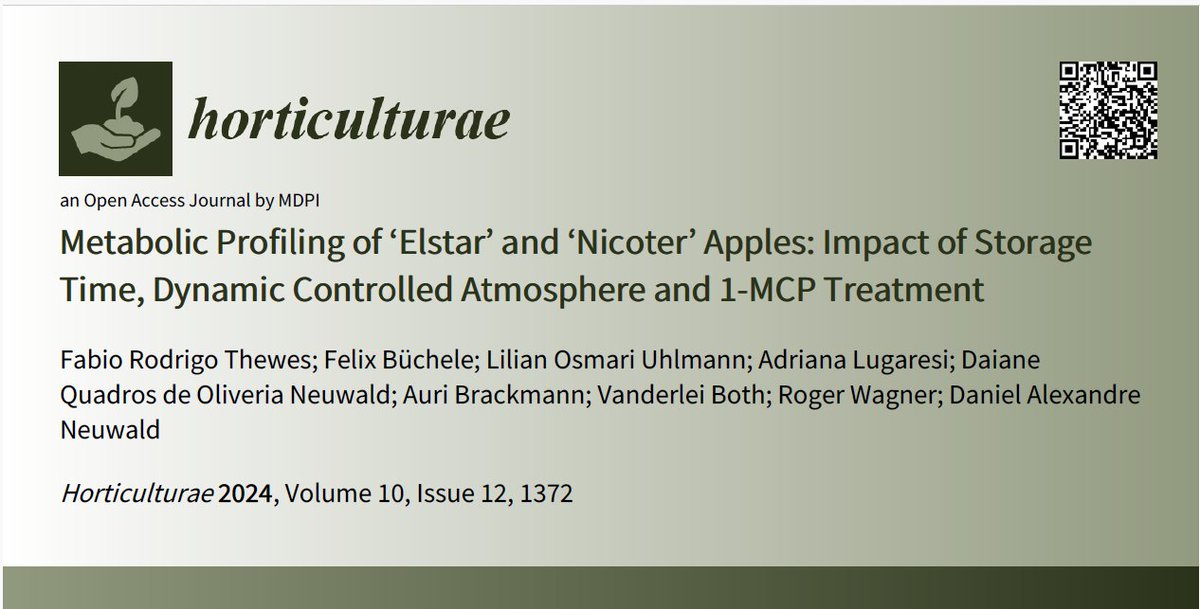 Nacherntephysi1's tweet image. 👏 Grateful for our amazing co-authors:
@Felix Büchele, @Lilian Osmari Uhlmann, @Adriana Lugaresi, @Daiane Quadros de Oliveira Neuwald, @Auri Brackmann, @Vanderlei Both and @Roger Wagner
#ScientificResearch #Horticulture #AppleScience #PostHarvest #FruitQuality #Collaboration