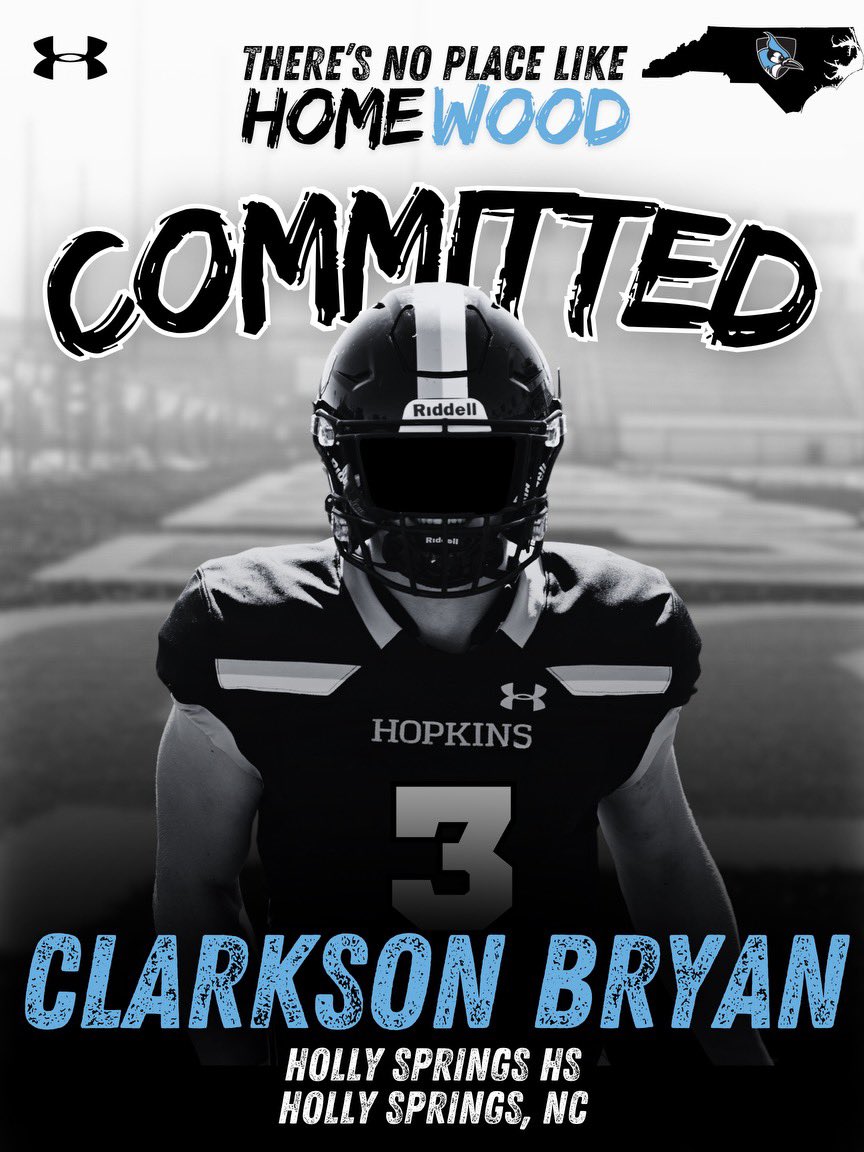 Clarkson Bryan (@c_bryan0404) on Twitter photo Humbled & blessed to announce my commitment to Johns Hopkins University football. Beyond excited to be a Blue Jay & grateful for the coaches who've helped get me here. #GoHop #PrideandPoise
<a href="/JHU_Football/">Johns Hopkins Football</a> <a href="/CoachWodicka/">Dan Wodicka</a> <a href="/_BJ_Hill7/">B.J. Hill</a> <a href="/CoachHWolf/">Hugh Wolf</a> <a href="/HSHSFB/">HSHS Football</a> <a href="/playfastspeed/">Scott Emerson</a> Humbled & blessed to announce my commitment to Johns Hopkins University football. Beyond excited to be a Blue Jay & grateful for the coaches who've helped get me here. #GoHop #PrideandPoise
<a href="/JHU_Football/">Johns Hopkins Football</a> <a href="/CoachWodicka/">Dan Wodicka</a> <a href="/_BJ_Hill7/">B.J. Hill</a> <a href="/CoachHWolf/">Hugh Wolf</a> <a href="/HSHSFB/">HSHS Football</a> <a href="/playfastspeed/">Scott Emerson</a>
