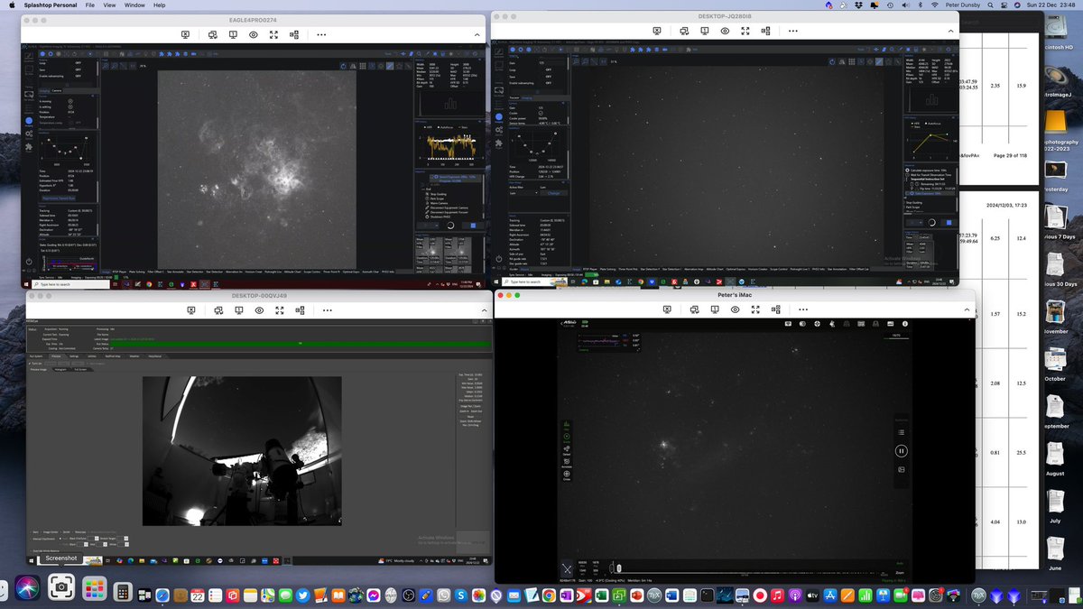 Imaging Grand Central Station. Top left - RASA 8 action on the Tarantula. Top right - Exoplanet TOI 157 b with the Edge 9.25. Bottom left - Obs Cam. Bottom right - the Samyang 135 on the LMC #Astrophotography