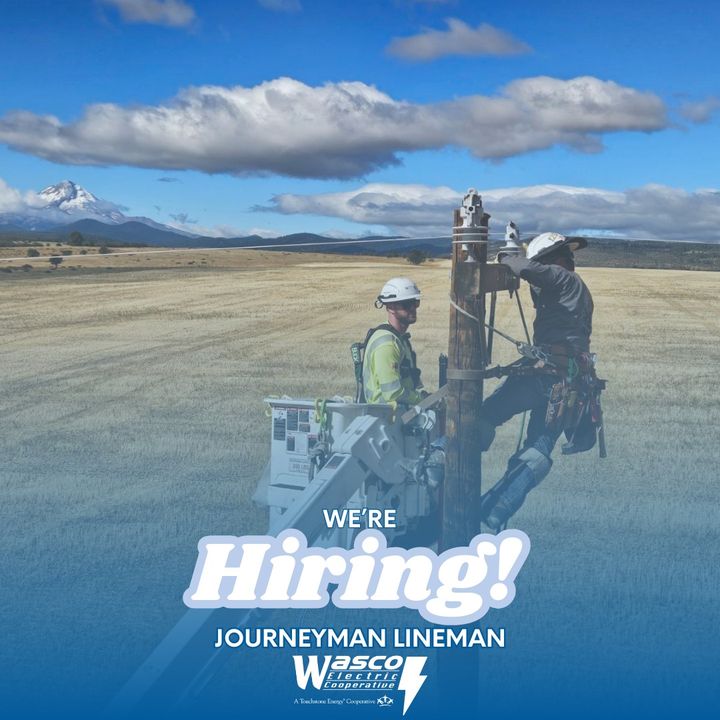 Wasco Electric Cooperative (@wascoelectric) on Twitter photo #WEC is hiring a Journeyman Lineman! ⚡
Submit your Cover Letter, Resume and Application to jobs@wascoelectric.com
More details at wascoelectric.com/about/jobs/
#journeymanlineman #thedalles #wascoelectriccooperative #WEC is hiring a Journeyman Lineman! ⚡
Submit your Cover Letter, Resume and Application to jobs@wascoelectric.com
More details at wascoelectric.com/about/jobs/
#journeymanlineman #thedalles #wascoelectriccooperative