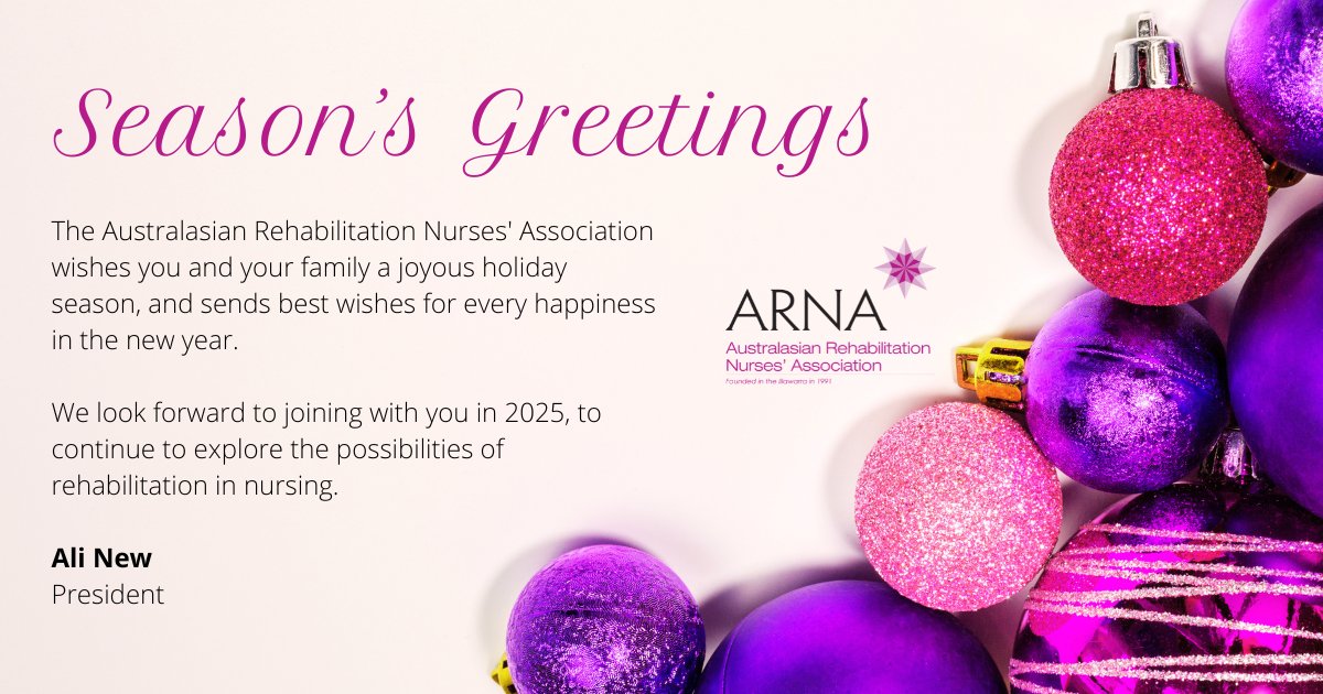 The Australasian Rehabilitation Nurses' Association wishes you all a happy and safe holiday season!

We look forward to a wonderful year ahead with you in 2025.

#nurses #ausnurses #rehabnurses #rehabnursing