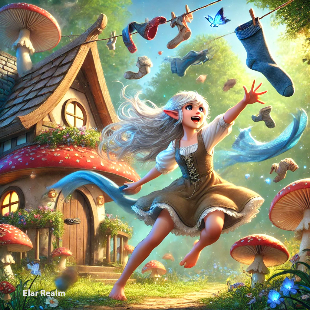 ElarRealm's tweet image. 🌟✨ Chaos or magic? Aurora finds herself in the middle of a whirlwind of flying socks and scarves! 🧦🌀 Who knew laundry day in the enchanted forest could be this wild? 🍄🌳

How do you think she&apos;ll handle this? 🤔✨ #ElarRealm #AuroraAdventures #FantasyFun