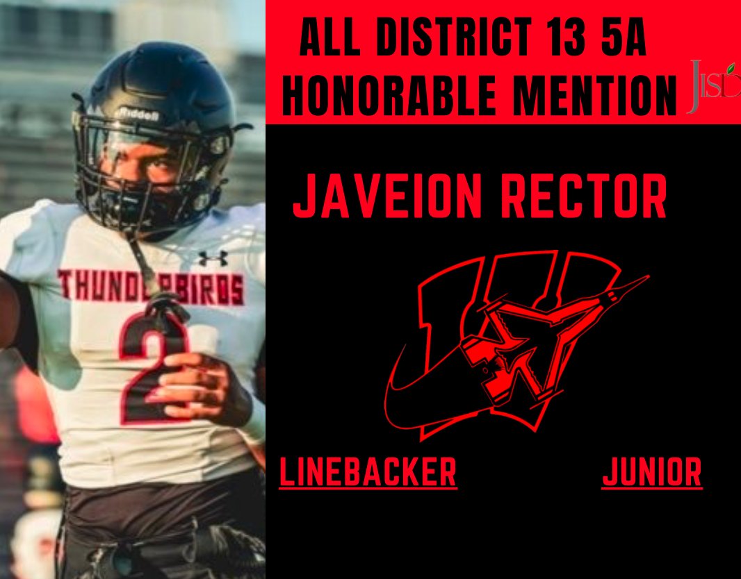 Coach Starin (@coachstarin) on Twitter photo Congrats to the following <a href="/KarenWagnerHSFB/">Wagner T-Bird Football</a> student athletes for the recognition of their performances this season as District 13-5A Div 1 honorable mention selections👏👏#T3 #FAW
<a href="/Cmondy_1/">Charles Mondy</a> <a href="/JaveionRector_2/">Javeion Rector</a> <a href="/demontaedrummer/">Demontae Drummer</a> <a href="/Angel_IsNice/">Angel</a>
<a href="/JISD_ATHLETICS/">Judson ISD Athletics</a> Congrats to the following <a href="/KarenWagnerHSFB/">Wagner T-Bird Football</a> student athletes for the recognition of their performances this season as District 13-5A Div 1 honorable mention selections👏👏#T3 #FAW
<a href="/Cmondy_1/">Charles Mondy</a> <a href="/JaveionRector_2/">Javeion Rector</a> <a href="/demontaedrummer/">Demontae Drummer</a> <a href="/Angel_IsNice/">Angel</a>
<a href="/JISD_ATHLETICS/">Judson ISD Athletics</a>