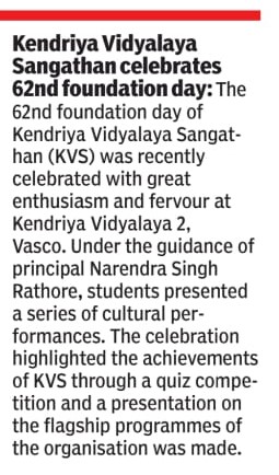 Kv2Vasco's tweet photo. 🎉🌟Thrilled to share that the vibrant #KVSFoundationDay celebrations at PM SHRI KV No.2 Vasco have been highlighted in The Times of India & The Navhind Times!📰✨A proud moment for our Vidyalaya & community!💫🎊🌟 @KVS_HQ @KvsMumbai @EduMinOfIndia #KVS #PMShriSchools #NEP2020 https://t.co/piwgpiI2vU