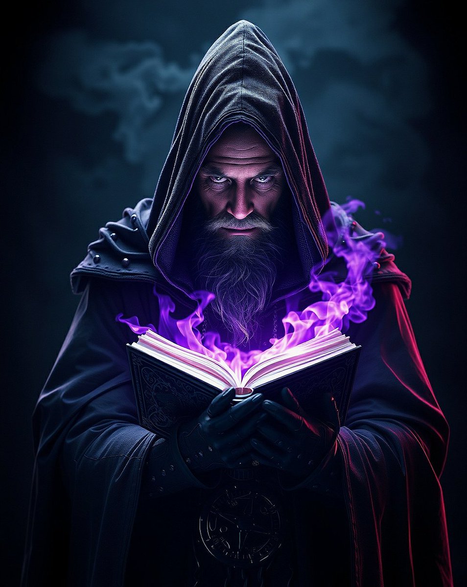 Deka_Vampir's tweet photo. "Within the depths of ancient wisdom lies unparalleled power. The dark wizard unveils his forbidden tome, as a radiant magical light pierces the shadows. What secrets does this book hold? 🌌✨ #AIArt #DarkWizard #MagicUnleashed #FantasyWorlds" https://t.co/MrMg9S4ApR