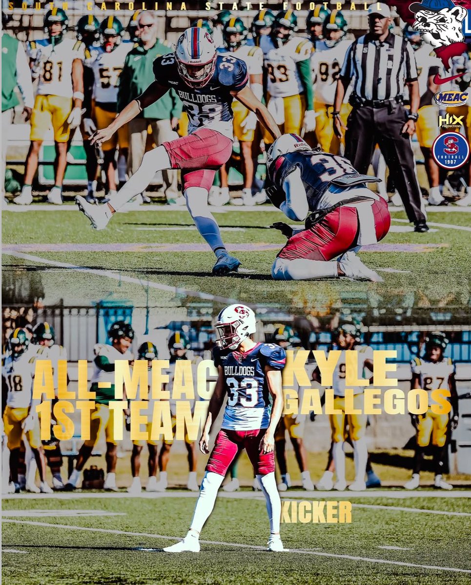 Kyle_Gallegos18's tweet photo. Huge honor to be named All-MEAC First Team All Conference! What a great season! #godogs #allmeac #firstteam #kicker #kickerlife #kickoff #fieldgoal https://t.co/8N7po648JK