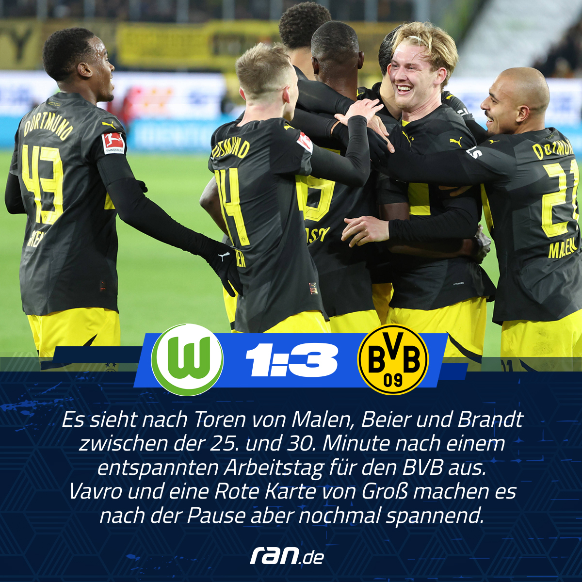 ransport's tweet image. Der BVB revanchiert sich für die Pokal-Pleite und gewinnt diesmal in Wolfsburg! #WOBBVB