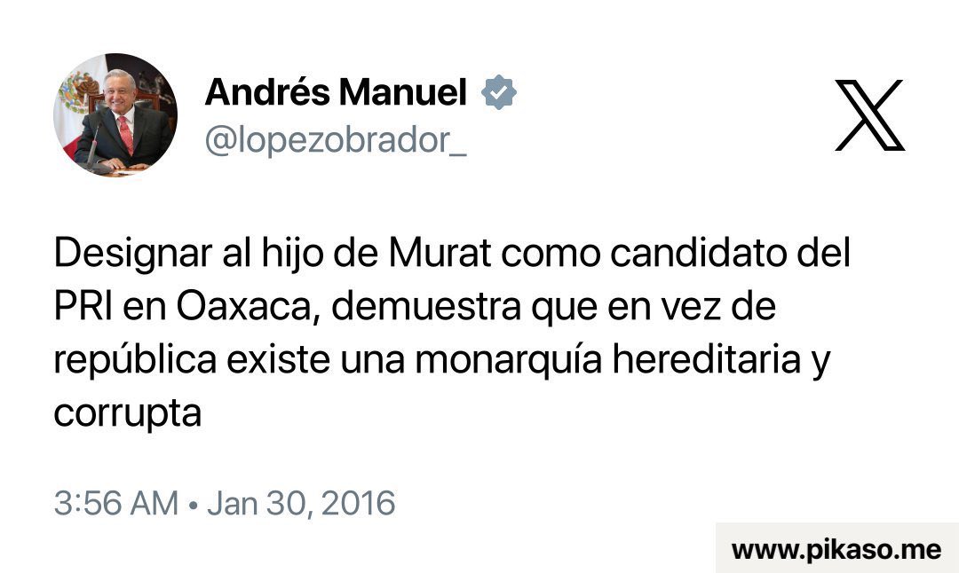 edusax79's tweet photo. Designar al hijo de Murat como senador de Morena y a Andrés Manuel López Beltrán como secretario de Organización de Morena, demuestra que en vez de república existe una monarquía hereditaria y
corrupta.

😏 https://t.co/BH0BDDlg0Q