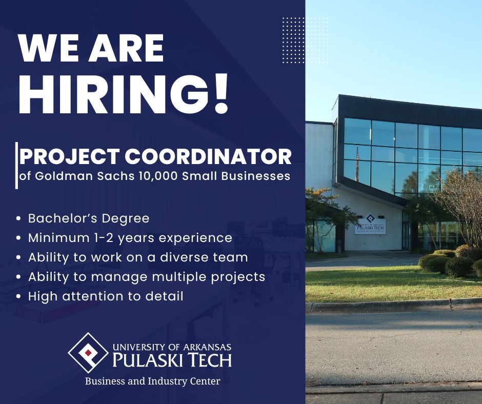 We are hiring a Project Coordinator of Goldman Sachs 10,000 Small Businesses at the UA-PTC Business and Industry Center.
Apply Now -> uasys.wd5.myworkdayjobs.com/UASYS/job/Univ…