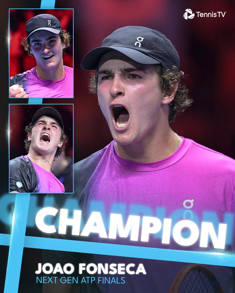 A NEW STAR IS BORN 🌟

18-year-old Joao Fonseca becomes the 2nd youngest player ever to win the #NextGenATPFinals title, defeating Tien 2-4 4-3 4-0 4-2!