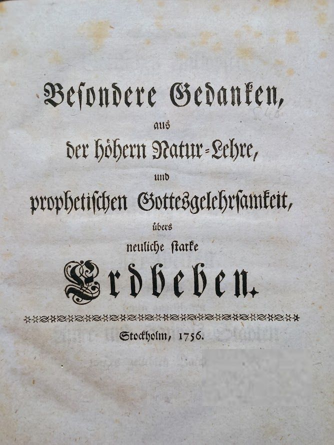 ISokovic's tweet photo. #RecentAcquisition 2024
Das Erdbeben von Lissabon, "ein starkes Göttliches Anklopfen an die Erde und an Europa".
Anonym, Stockholm 1756. Mit "physikalischem" & theologischem Teil. Neuer Pappband mit Kiebitzpapierbezug. Rokoko-Buchschmuck. Sehr selten. Theodizee & Providentia Dei. https://t.co/1Xq90iIuIu