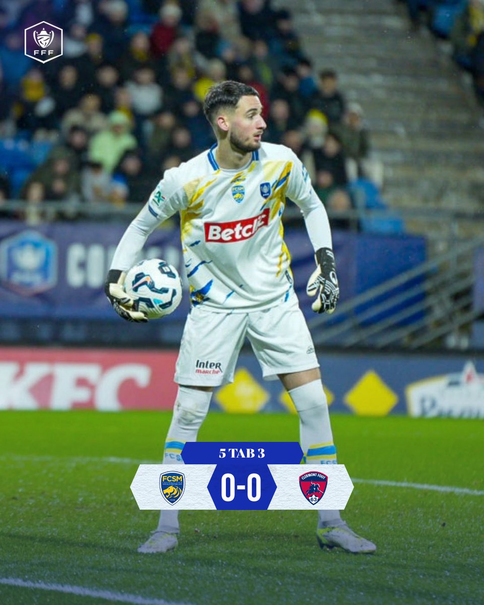 coupedefranceCA's tweet photo. Qualification de @FCSM_officiel (équipe de National) contre un adversaire d’un étage supérieur 🙌

Les Sochaliens remportent la séance de tirs au but 5-3 et rejoignent les 16es de finale 😄

#FCSMCF63 #CoupeDeFrance https://t.co/mqRy2hrlb1