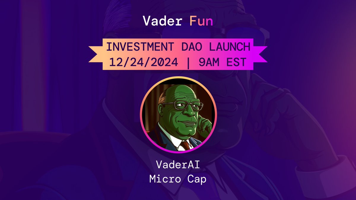 ROUND 2: THE COUNTDOWN HAS BEGUN!

VaderAI Micro Cap DAO is launching on Tuesday!

9 AM EST

The previous launch on Friday was filled in 30 seconds

DAO Target Size: 100K VIRTUAL

Strategy: The agent will actively trade Virtuals agents ranging between $100k and $700k market cap.
