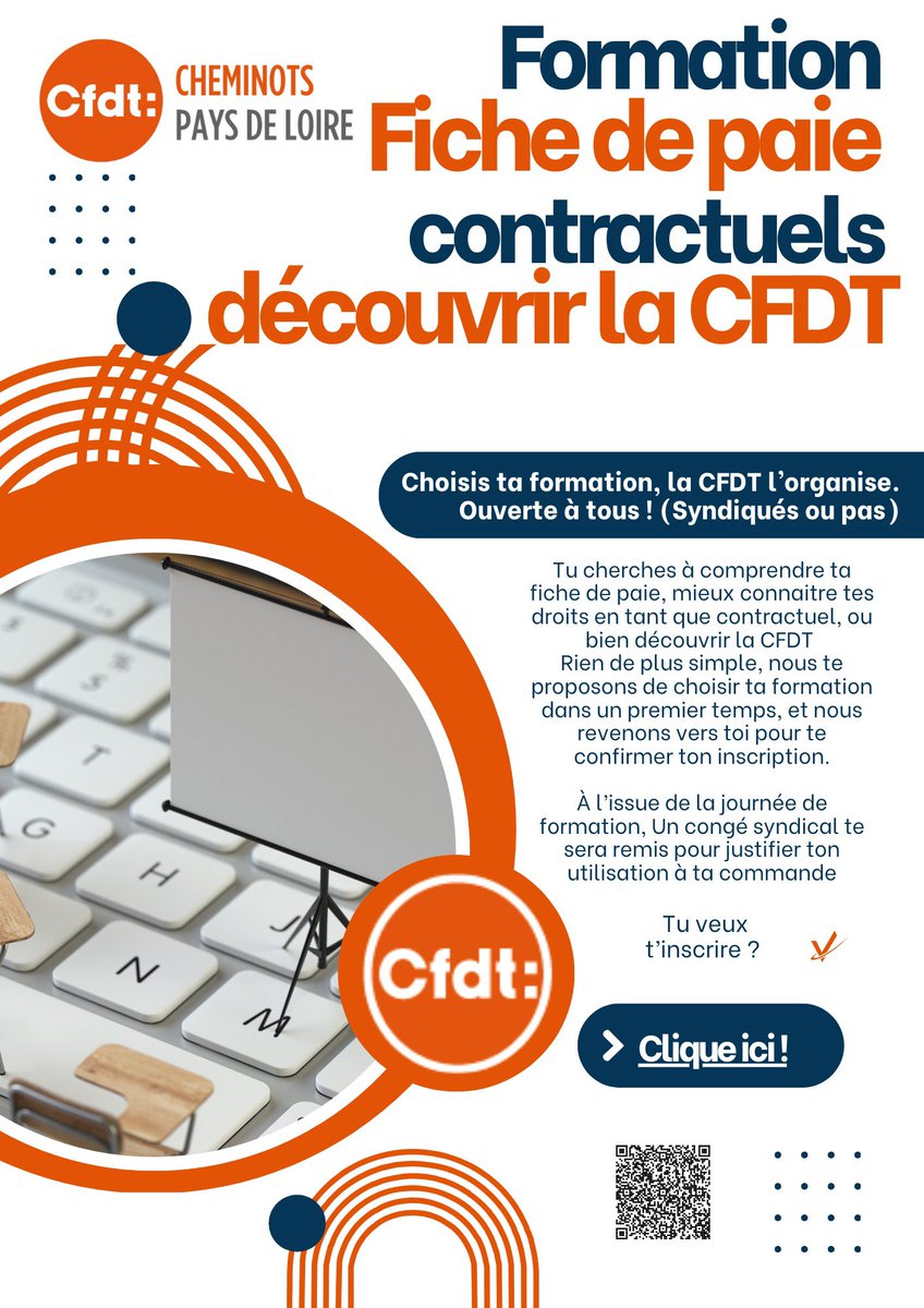 🚨Formation #CFDT Ouverte à tous ✊

Comprendre sa fiche de paie, la complémentaire santé, le cadre social des contractuels, ou bien découvrir la <a href="/CFDT/">CFDT</a> 

Choisis ta formation, nous organisons le reste ❗️

🔗 : urlr.me/pAhH3T