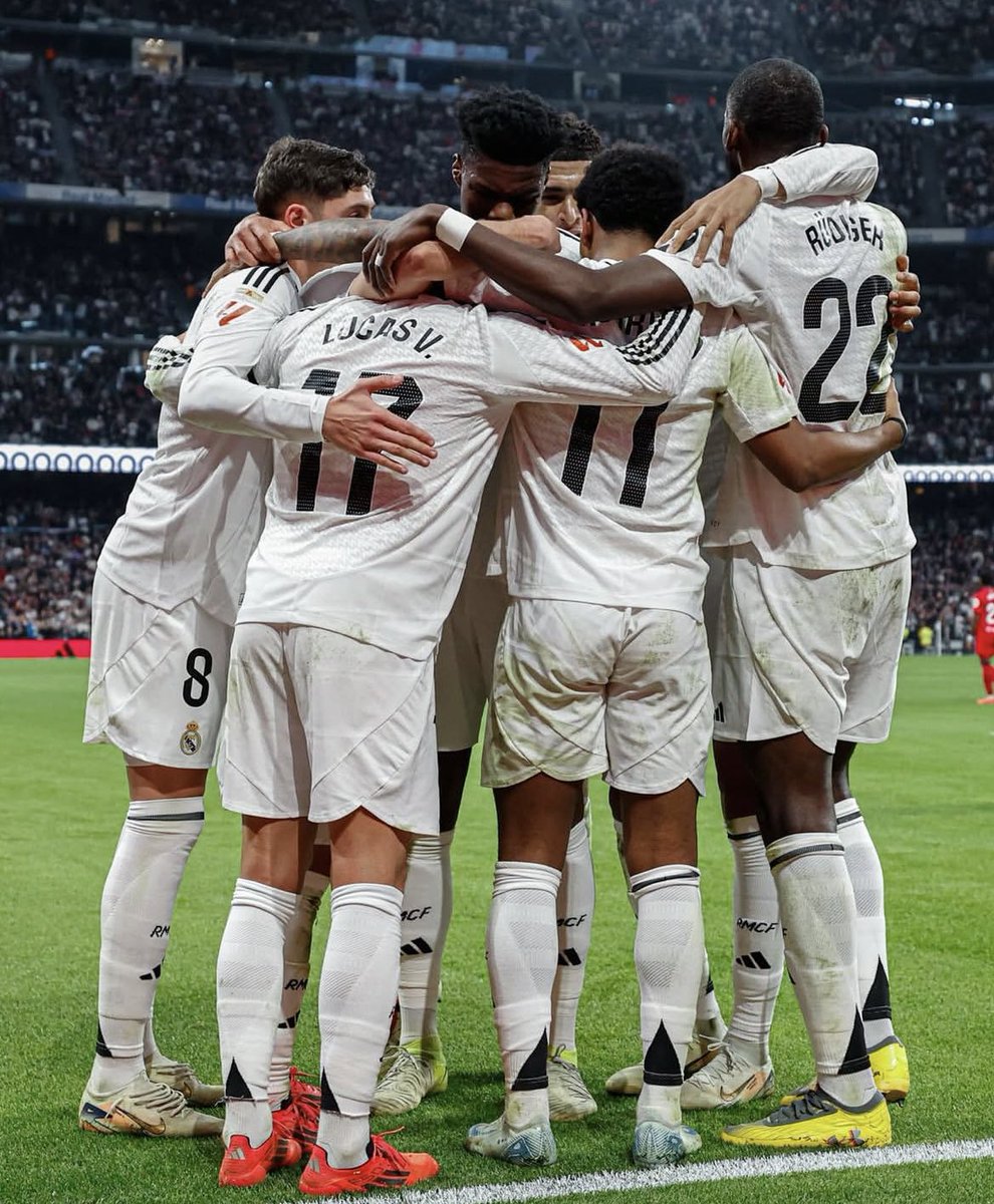 Brahim's tweet photo. Cerramos el 2024 con esta gran victoria en casa 🤷‍♂️. 

¡Vamos a por el 2025, madridistas! 🤍

#HalaMadrid https://t.co/JsZZqLndx7