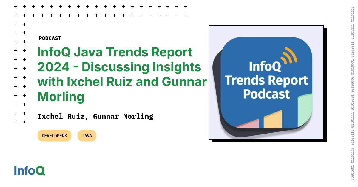 Dive into the latest #InfoQ #Java #TrendsReport with <a href="/ixchelruiz/">lǝɥɔxI 🆁🆄🅸🆉</a> &amp; <a href="/gunnarmorling/">Gunnar Morling 🌍</a>!
 
🔍 Topics covered:
➡️ Benefits of Java's 6-month release cadence
➡️ #ProjectLiliput 
➡️ #Python's impact on the Java ecosystem
➡️ #1BRC
➡️ and more

🎧 Listen now 👉 bit.ly/403wxKO