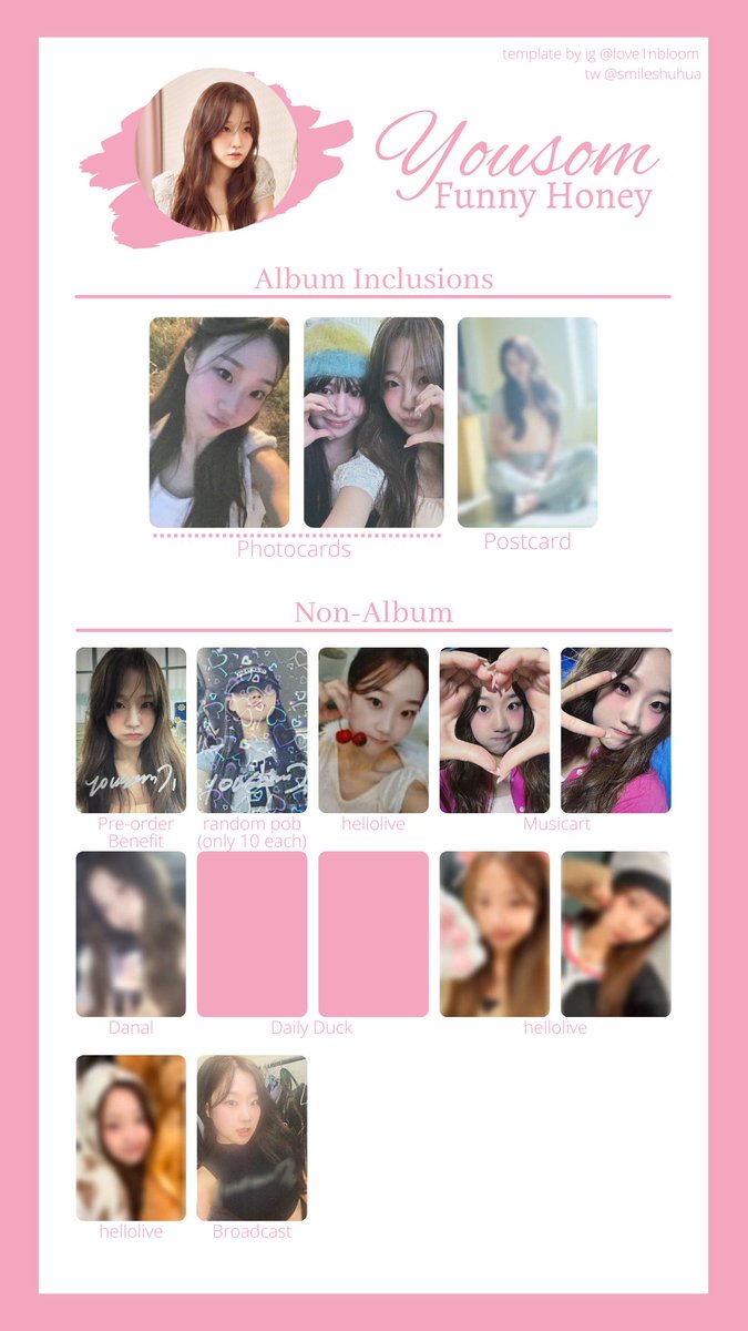 Loveone Funny Honey photocard wishlist template album inclusions